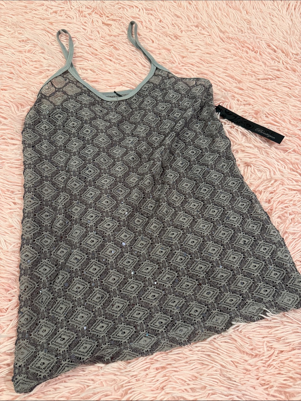 BKE Gray Lace Overlay Camisole